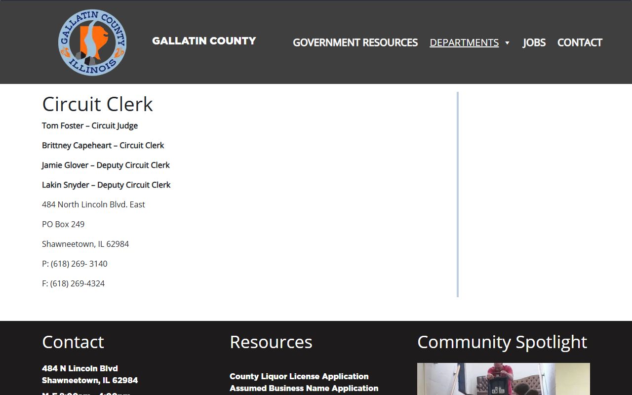 Gallatin County court records after arrest Circuit Clerk contact page