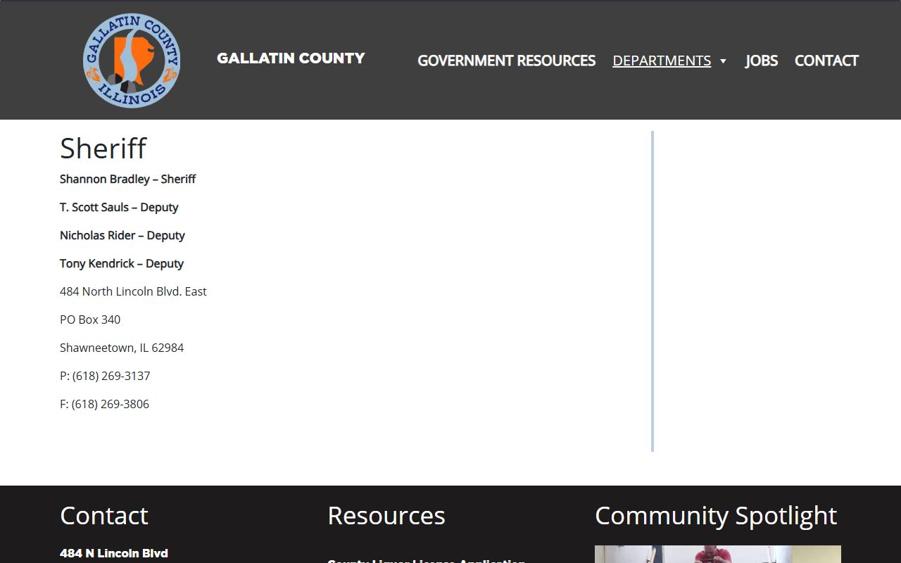 Gallatin County sheriff contact page for inmate population record routing